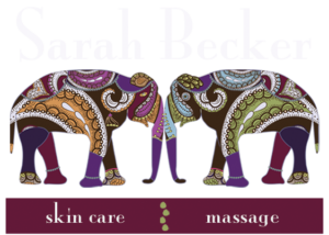 Sarah Becker skin care & massage logo with white name